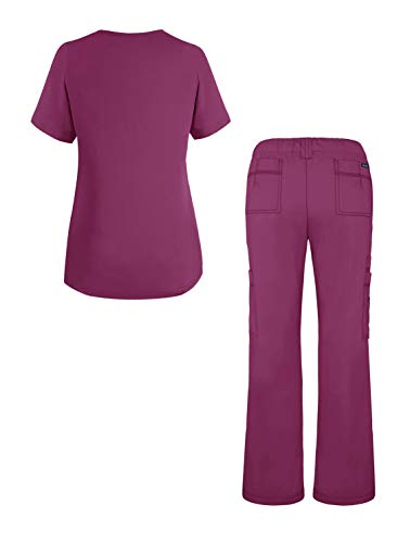 Adar Uniforme médico de Mujer Casaca Cruzada Pantalones de Bolsillos múltiples - 3500 - Wine - XXS