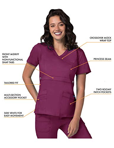 Adar Uniforme médico de Mujer Casaca Cruzada Pantalones de Bolsillos múltiples - 3500 - Wine - XXS