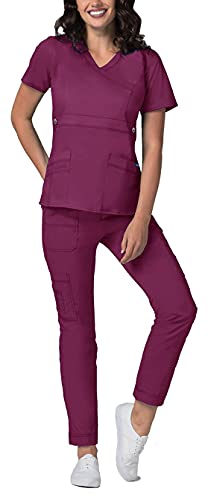 Adar Uniforme médico de Mujer Casaca Cruzada Pantalones de Bolsillos múltiples - 3500 - Wine - XXS