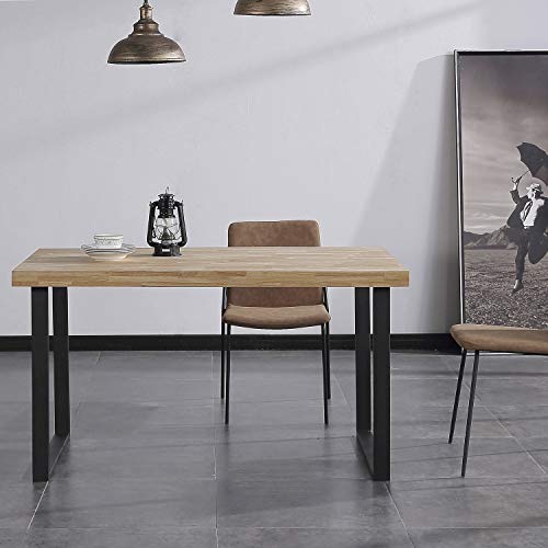 Adec Group Natural, Mesa de Comedor, Mesa Salon o Cocina Fija Color Roble Salvaje y Negro, Medidas: 140 cm (Largo) x 80 cm (Ancho) x 76,5 cm (Alto)