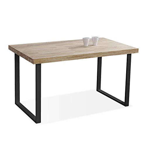 Adec Group Natural, Mesa de Comedor, Mesa Salon o Cocina Fija Color Roble Salvaje y Negro, Medidas: 140 cm (Largo) x 80 cm (Ancho) x 76,5 cm (Alto)