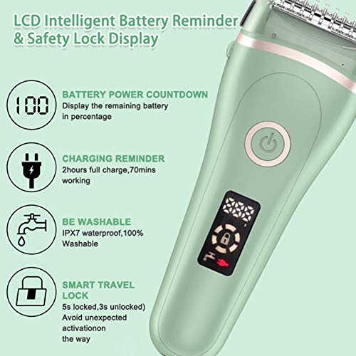 Afeitadora electrica mujer Afeitadora Sin dolor Uso en Seco y Húmedo USB Recargable Todo el cuerpo impermeable Pantalla LCD Recortador de bikini Depiladora corporal