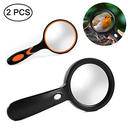 AFUNTA - Lupa de mano con luz, 1 lupa de 10 aumentos con 12 luces led, 1 lupa de mano de goma, para personas mayores, leer, soldar, inspección, joyas, exploración, color negro/negro y naranja