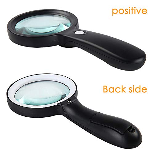 AFUNTA - Lupa de mano con luz, 1 lupa de 10 aumentos con 12 luces led, 1 lupa de mano de goma, para personas mayores, leer, soldar, inspección, joyas, exploración, color negro/negro y naranja