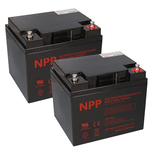 AGM - Batería de plomo (2 unidades, 12 V, 45 Ah, compatible con MP50-12C, WP50-12NE, 12LCP-50, REC50-12I