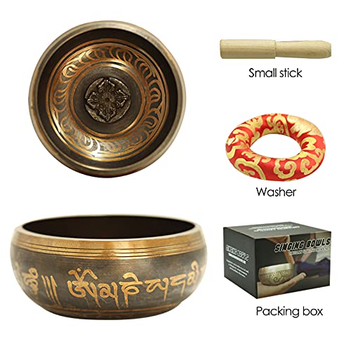 AGRYMER Campana Tibetana, Cuencos Tibetanos Hechos a Mano Juego de Meditación de Yoga de Gran Sonido Terapia Musical Decoración de Interiores Oraciones para La Curación y La Conciencia