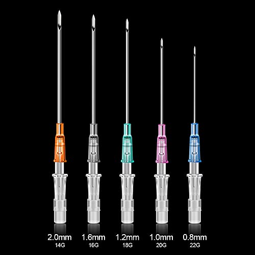 Agujas perforadoras de nariz y orejas - Rayyl 50PCS Agujas perforadoras 14g 16g 18g 20g 22g Mezcla Tamaño IV Agujas de catéter para suministros de perforación Kit de perforación (mezcla)