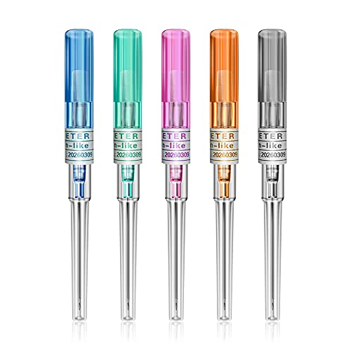 Agujas perforadoras de nariz y orejas - Rayyl 50PCS Agujas perforadoras 14g 16g 18g 20g 22g Mezcla Tamaño IV Agujas de catéter para suministros de perforación Kit de perforación (mezcla)