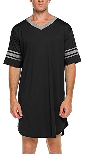 AIEOE Camisa de Dormir para Hombre Ligero Suave Cómodo Permeable al Aire Elemento Clásico Básica Estilo para Descansar/Recuperación Quirúrgica - Negro M