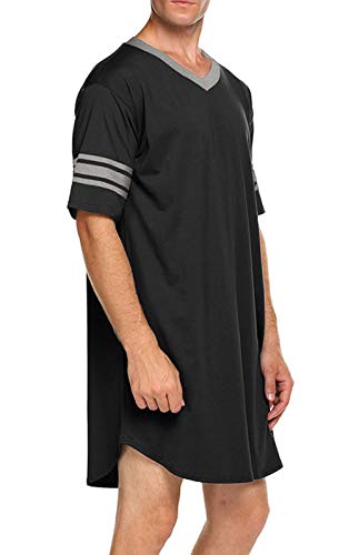 AIEOE Camisa de Dormir para Hombre Ligero Suave Cómodo Permeable al Aire Elemento Clásico Básica Estilo para Descansar/Recuperación Quirúrgica - Negro M