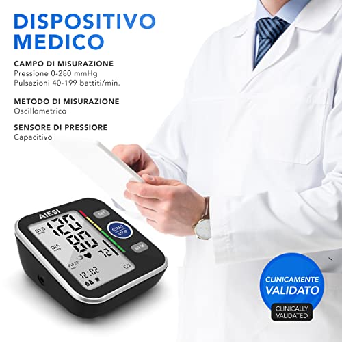 AIESI® Tensiómetro digital de brazo profesional automático para adultos A6 # Pilas # 120 memorias # Adaptador de red y USB # Garantía de 24 meses