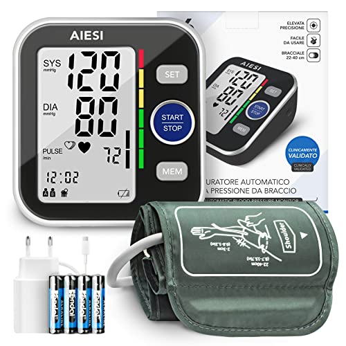 AIESI® Tensiómetro digital de brazo profesional automático para adultos A6 # Pilas # 120 memorias # Adaptador de red y USB # Garantía de 24 meses