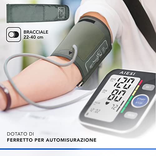 AIESI® Tensiómetro digital de brazo profesional automático para adultos A6 # Pilas # 120 memorias # Adaptador de red y USB # Garantía de 24 meses