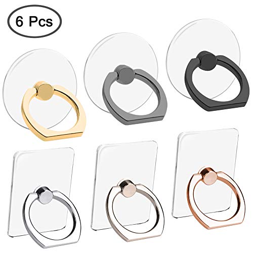 AIFUDA 6pcs Transparente Tenedor del Anillo del teléfono Celular, Rotación de 360 Grados Anillo de Dedo Agarre Kickstand Compatible para Varios Teléfonos móviles Teléfonos Inteligentes