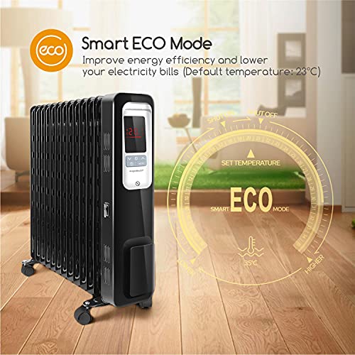 Aigostar Oil Monster 33JHH – Radiador de aceite portátil de 13 elementos, pantalla de control LED, mando a distancia, 2500 Watios de potencia. Diseño exclusivo.