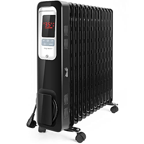 Aigostar Oil Monster 33JHH – Radiador de aceite portátil de 13 elementos, pantalla de control LED, mando a distancia, 2500 Watios de potencia. Diseño exclusivo.