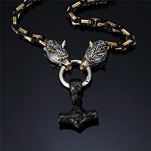 AILIU Nunca se desvanecen Hombres Collares de Lobo Celta Vikingo Vegvisir Amuleto Martillo Colgante runas nórdicas Ancla Acero Inoxidable Rey Cadena joyería