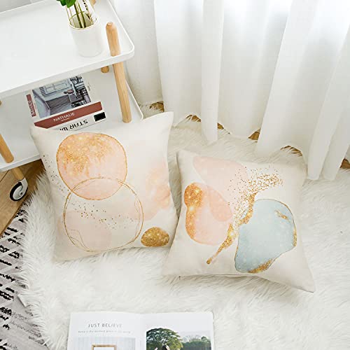 AkcentPillo 45x45 Fundas De Cojines Lino Dorados Cubre Almohadas Geometría Decorativos Impresión Fundas para Almohadas para Sofá Cama Coche Hogar