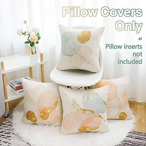 AkcentPillo 45x45 Fundas De Cojines Lino Dorados Cubre Almohadas Geometría Decorativos Impresión Fundas para Almohadas para Sofá Cama Coche Hogar
