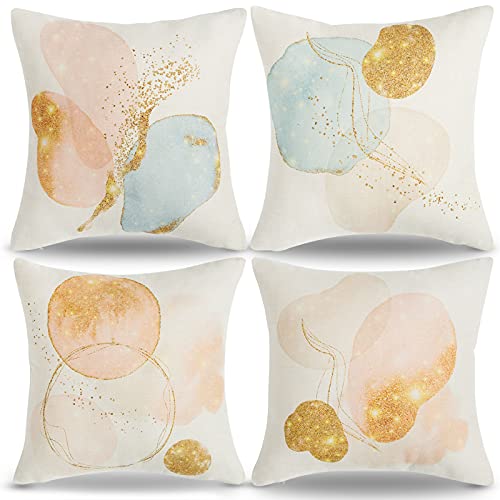 AkcentPillo 45x45 Fundas De Cojines Lino Dorados Cubre Almohadas Geometría Decorativos Impresión Fundas para Almohadas para Sofá Cama Coche Hogar
