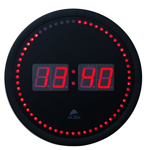 Alba HORLED - Reloj de pared con ledes, color negro y rojo