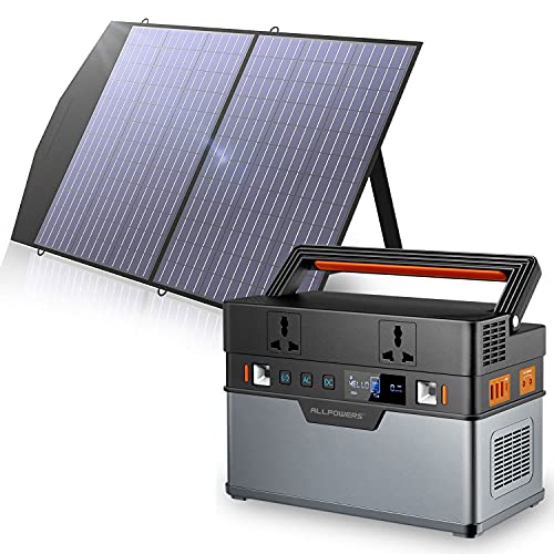 Allpowers Generador portátil de 606 Wh / 164000 mAh (panel solar opcional) con panel solar plegable de 1 x 100 W de fuente de alimentación de emergencia, batería de litio para camping al aire libre