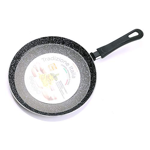 Alluflon Tradizione Italia Crepera con Revestimiento Antiadherente y Antirayaduras Efecto Piedra, Sartén para Crepes y Tortitas, Apta para el Lavavajillas, Diámetro 22 cm