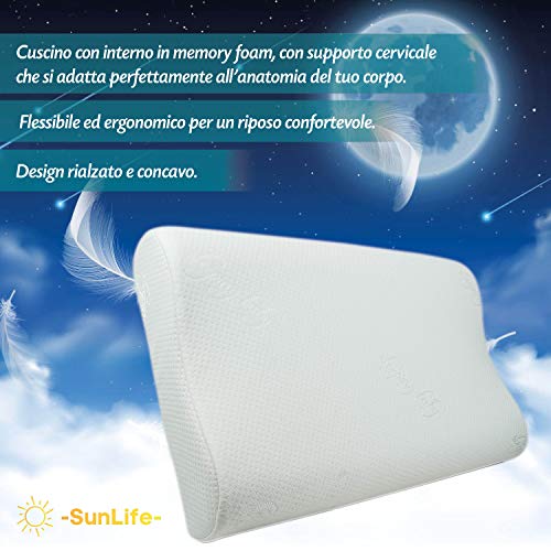 Almohada cervical ortopédica de espuma viscoelástica ergonómica para dolores de cuello y cervicales. Funda suave extraíble y lavable para tomar la postura correcta durante la noche y el descanso.