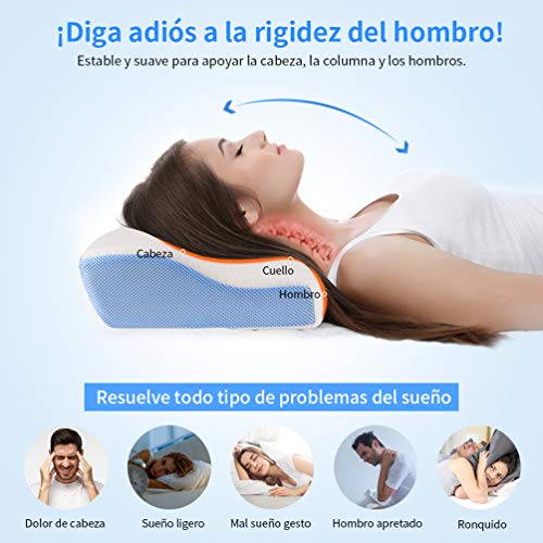 Almohada Cervical Viscoelastica Dolor Cuello - Almohadón Cervicale Ortopedica Cojin Cama Grandes Espumas Confort Neck Pillow Soporte Lumbar para Dormir Lado y Boca Antironquidos con Funda Lavable