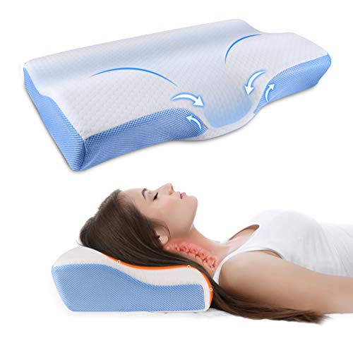 Almohada Cervical Viscoelastica Dolor Cuello - Almohadón Cervicale Ortopedica Cojin Cama Grandes Espumas Confort Neck Pillow Soporte Lumbar para Dormir Lado y Boca Antironquidos con Funda Lavable