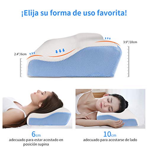 Almohada Cervical Viscoelastica Dolor Cuello - Almohadón Cervicale Ortopedica Cojin Cama Grandes Espumas Confort Neck Pillow Soporte Lumbar para Dormir Lado y Boca Antironquidos con Funda Lavable