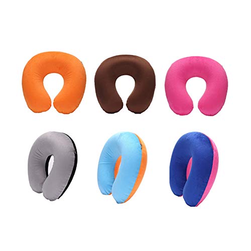 Almohada de aire de viaje inflable Confortable Cuello de cuello Cubierta de tela de peluche corto Cuello Almohada (Color : Coffee)