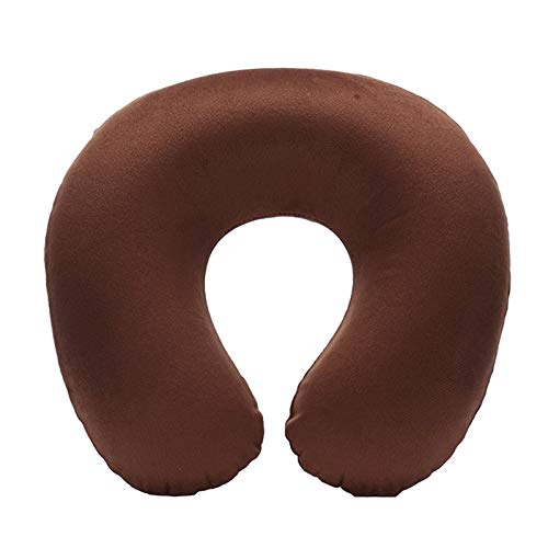 Almohada de aire de viaje inflable Confortable Cuello de cuello Cubierta de tela de peluche corto Cuello Almohada (Color : Coffee)