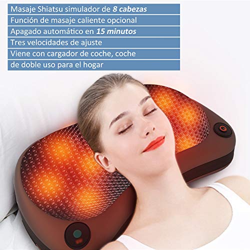 Almohada de masaje cervical el¨¦ctrica, masajeador caliente para masajeador de hombros y pies, uso dual en el hogar del coche de cuerpo completo