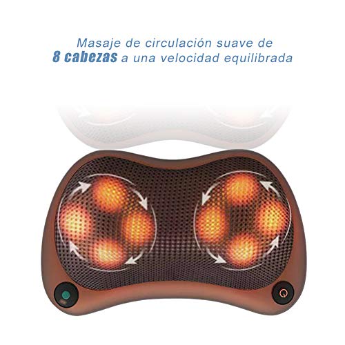 Almohada de masaje cervical el¨¦ctrica, masajeador caliente para masajeador de hombros y pies, uso dual en el hogar del coche de cuerpo completo