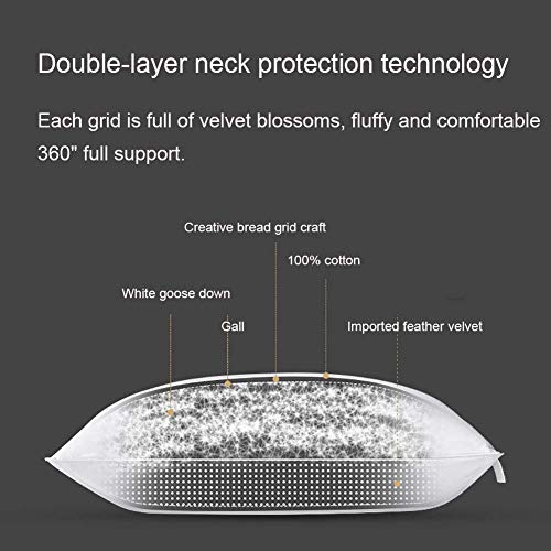 Almohada para columna cervical de plumón de ganso blanco, núcleo de almohada de pan casero de doble capa, puede ayudar a dormir, almohadilla ergonómica de soporte para el cuello, adecuada para la fami