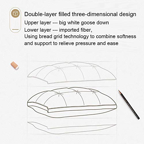 Almohada para columna cervical de plumón de ganso blanco, núcleo de almohada de pan casero de doble capa, puede ayudar a dormir, almohadilla ergonómica de soporte para el cuello, adecuada para la fami