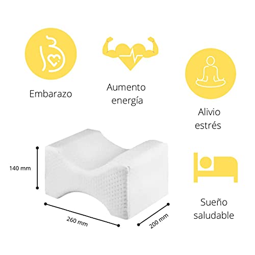 Almohada Piernas Dormir - Cojín Embarazada para Elevar Piernas - Incluye 2 Fundas Innovadoras - Espuma de Memoria Ortopédica para Aliviar Dolores de Espalda, Rodilla, Pierna, Cadera