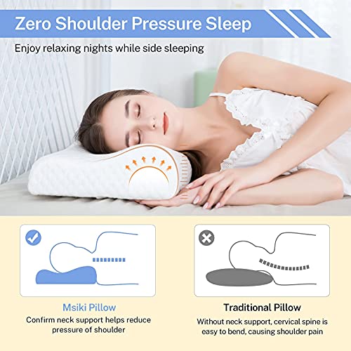 Almohada Viscoelastica Misiki Almohada Cervical para Relajarse de Dolor del Cuello y Hombro，Almohada Ergonómica para Problemas Cervicales y Anti-ronquidos, Funda de Almohada Lavable(Mediana)