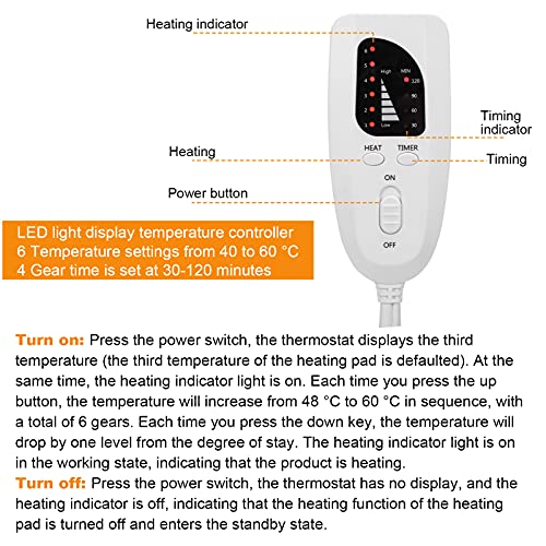 Almohadilla Térmica Eléctrica para Espalda Baja, Hombros, Abdomen, Almohadilla Térmica para La Parte Inferior De La Espalda para Un Alivio Rápido del Dolor 6 Configuraciones De Calor(EU)