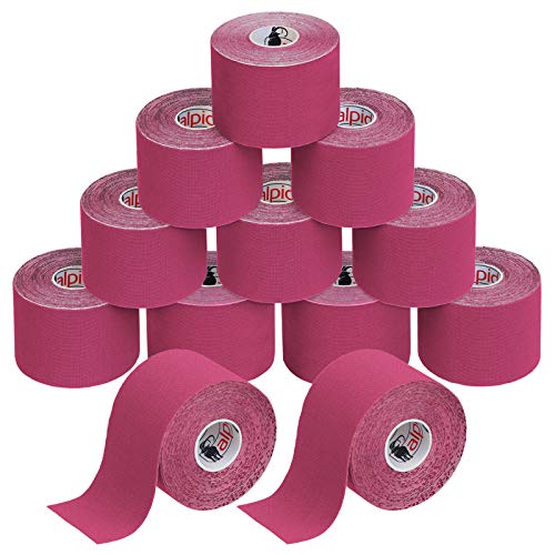 ALPIDEX Cinta Kinesiología Tape 5 m x 5 cm Cinta Muscular E- Book Ejemplos Aplicación, Color:fucsia, Cantidad:12 rollos