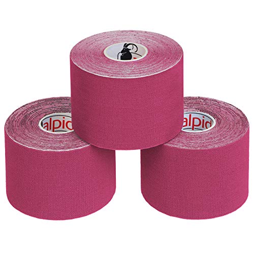 ALPIDEX Cinta Kinesiología Tape 5 m x 5 cm Cinta Muscular E- Book Ejemplos Aplicación, Color:fucsia, Cantidad:3 rollos