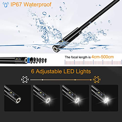 Amailtom 1080P Cámara Endoscopio Doble Lente,HD Cámara de Inspección Industrial 8mm Endoscopio de Tubería Impermeable IP67 con 4,3 Pulgadas Pantalla IPS,6 Luces LED y 5m Cable Semi-rígido