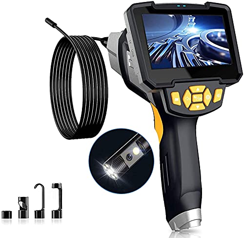 Amailtom 1080P Cámara Endoscopio Doble Lente,HD Cámara de Inspección Industrial 8mm Endoscopio de Tubería Impermeable IP67 con 4,3 Pulgadas Pantalla IPS,6 Luces LED y 5m Cable Semi-rígido
