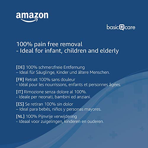 Amazon Basic Care - Tiritas suaves de silicona con retirada 100 % sin dolor, ideales para niños y ancianos, 3 tamaños, 50 tiritas