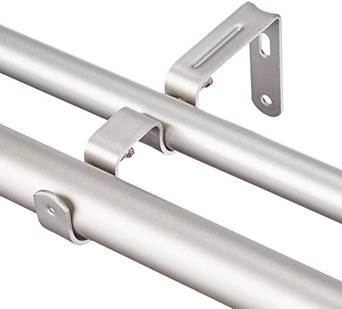 Amazon Basics - Barra de cortina doble, 2,54 cm, con terminales de tapón, 0,9 a 1,83 m, Níquel