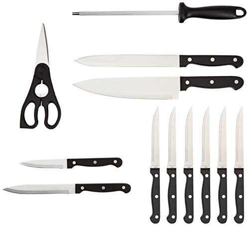 Amazon Basics - Juego de cuchillos de cocina y soporte (14 piezas)