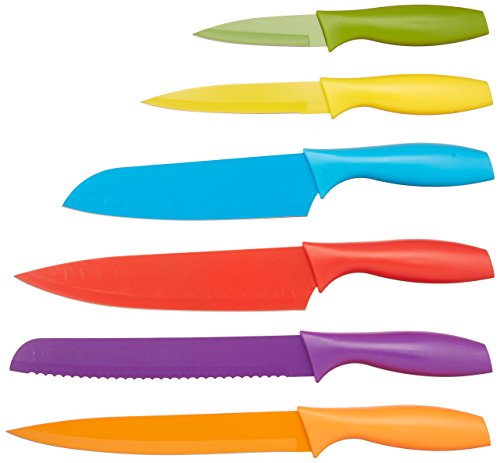 Amazon Basics - Juego de cuchillos de colores, 12 piezas