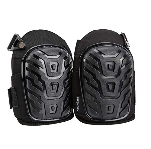 Amazon Basics - Rodilleras profesionales, relleno de espuma resistente, cómoda almohadilla de gel, con clips fácilmente ajustables, negro, 1 par