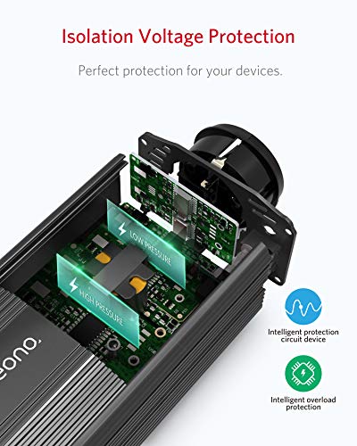 Amazon Brand – Eono Inversor De Corriente 300W para Coche, Transformador De 12v A 220v, Inversor con 1 Toma Enchufe Y 2 Puertos USB (5v / 2.4A) para Phone Pad Y Tableta